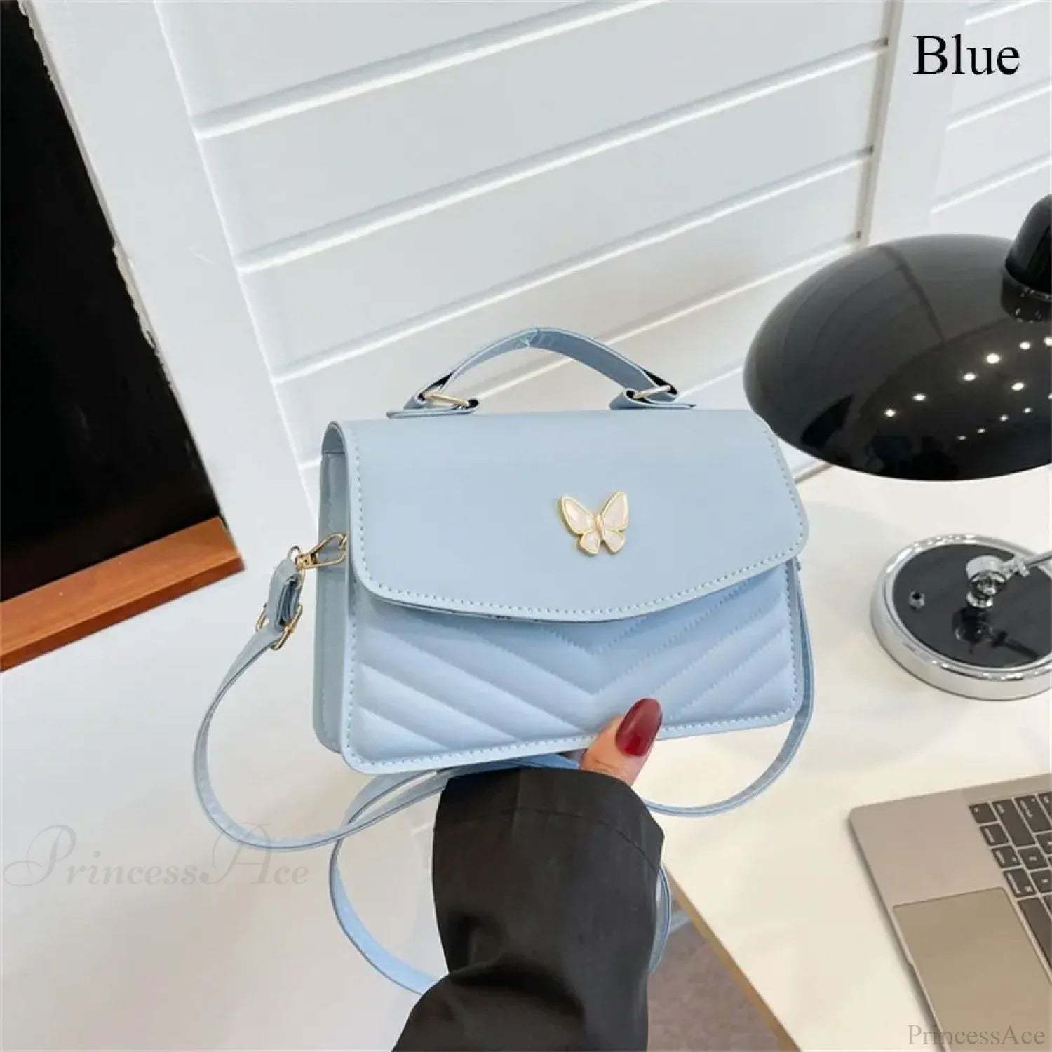 Stylish Butterfly Embroidery PU Leather Handbag Blue handbag-250126