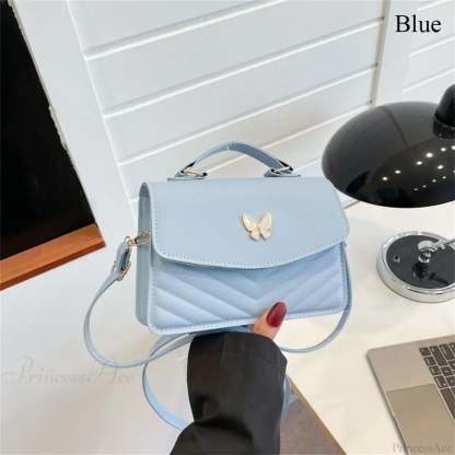 Stylish Butterfly Embroidery PU Leather Handbag Blue handbag-250126