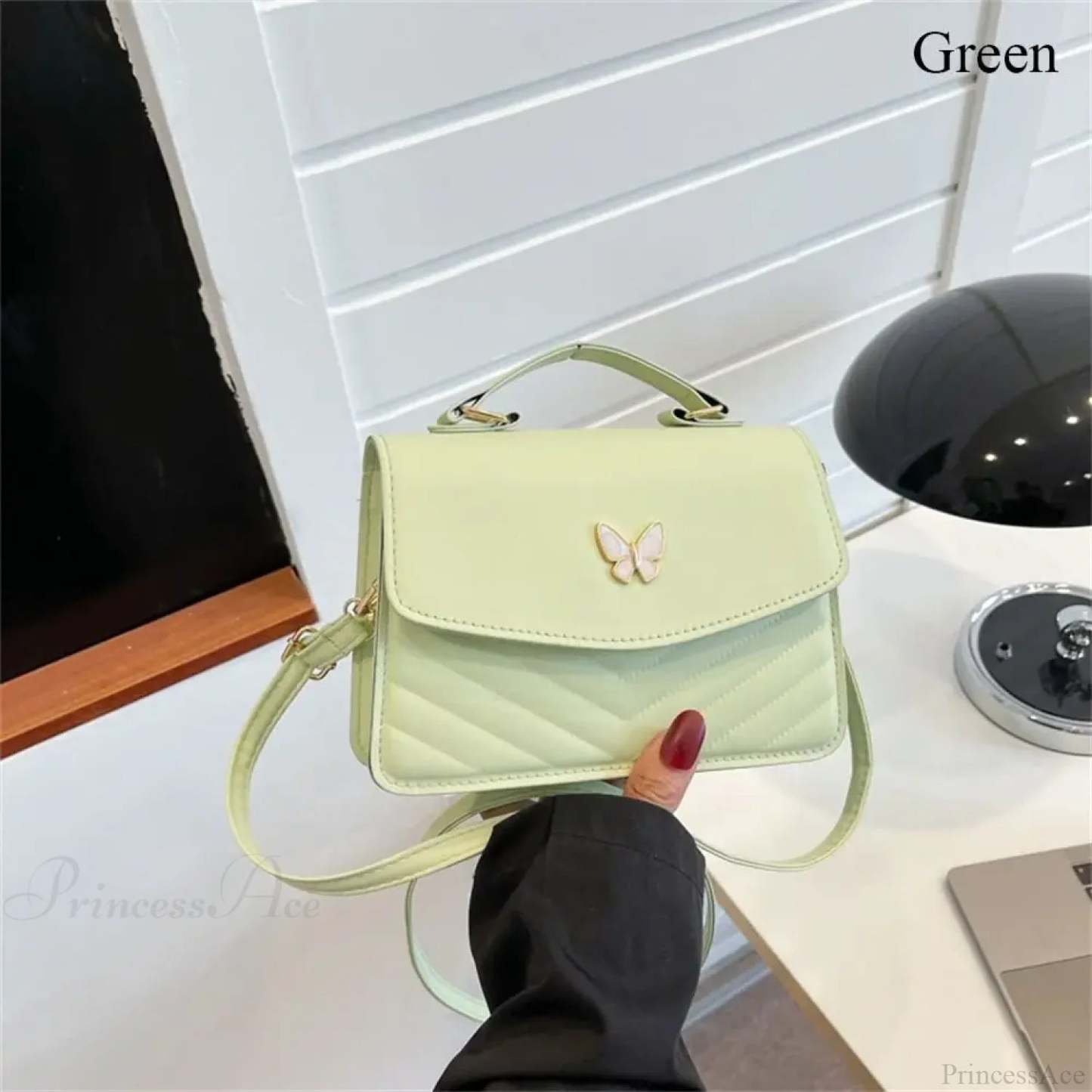 Stylish Butterfly Embroidery PU Leather Handbag Green handbag-250126