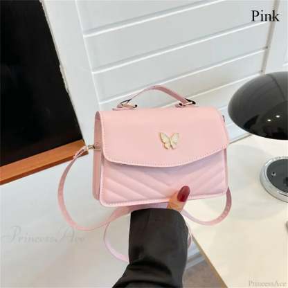 Stylish Butterfly Embroidery PU Leather Handbag Pink handbag-250126