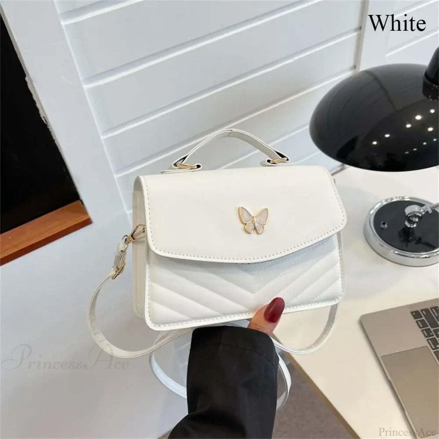 Stylish Butterfly Embroidery PU Leather Handbag White handbag-250126