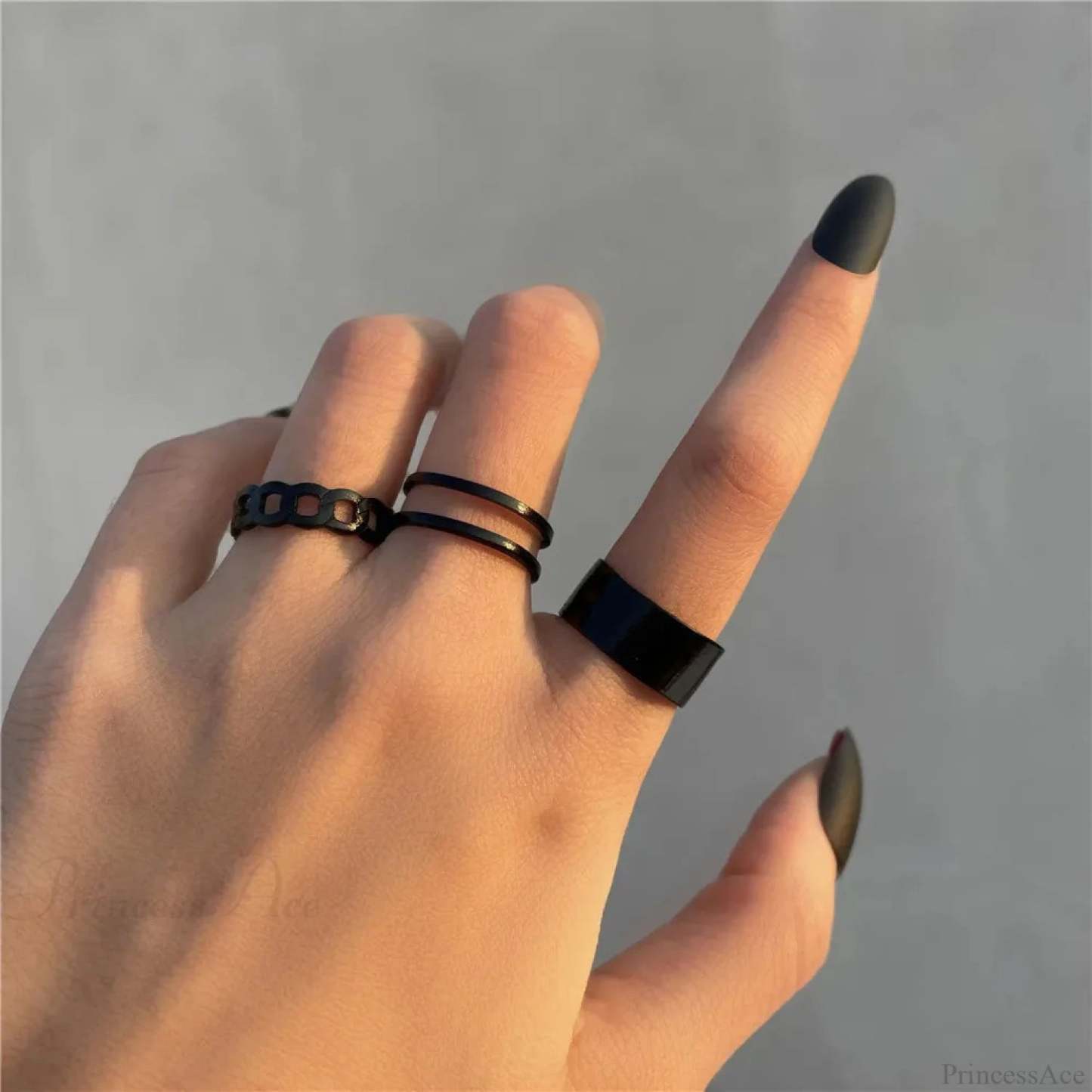 Stylish Ladies Gothic Punk Black Joint Rings Collection black2