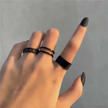 Stylish Ladies Gothic Punk Black Joint Rings Collection black2