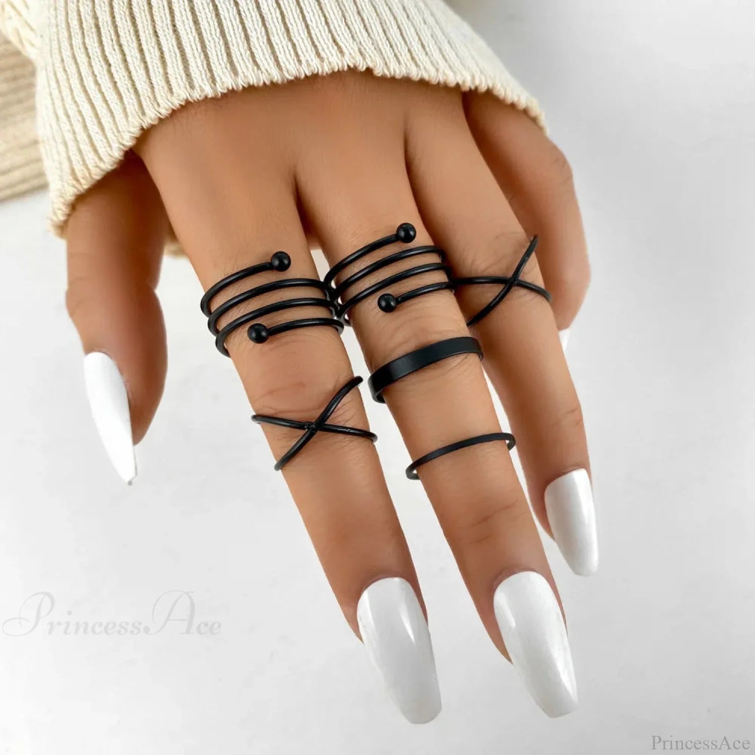Stylish Ladies Gothic Punk Black Joint Rings Collection black3