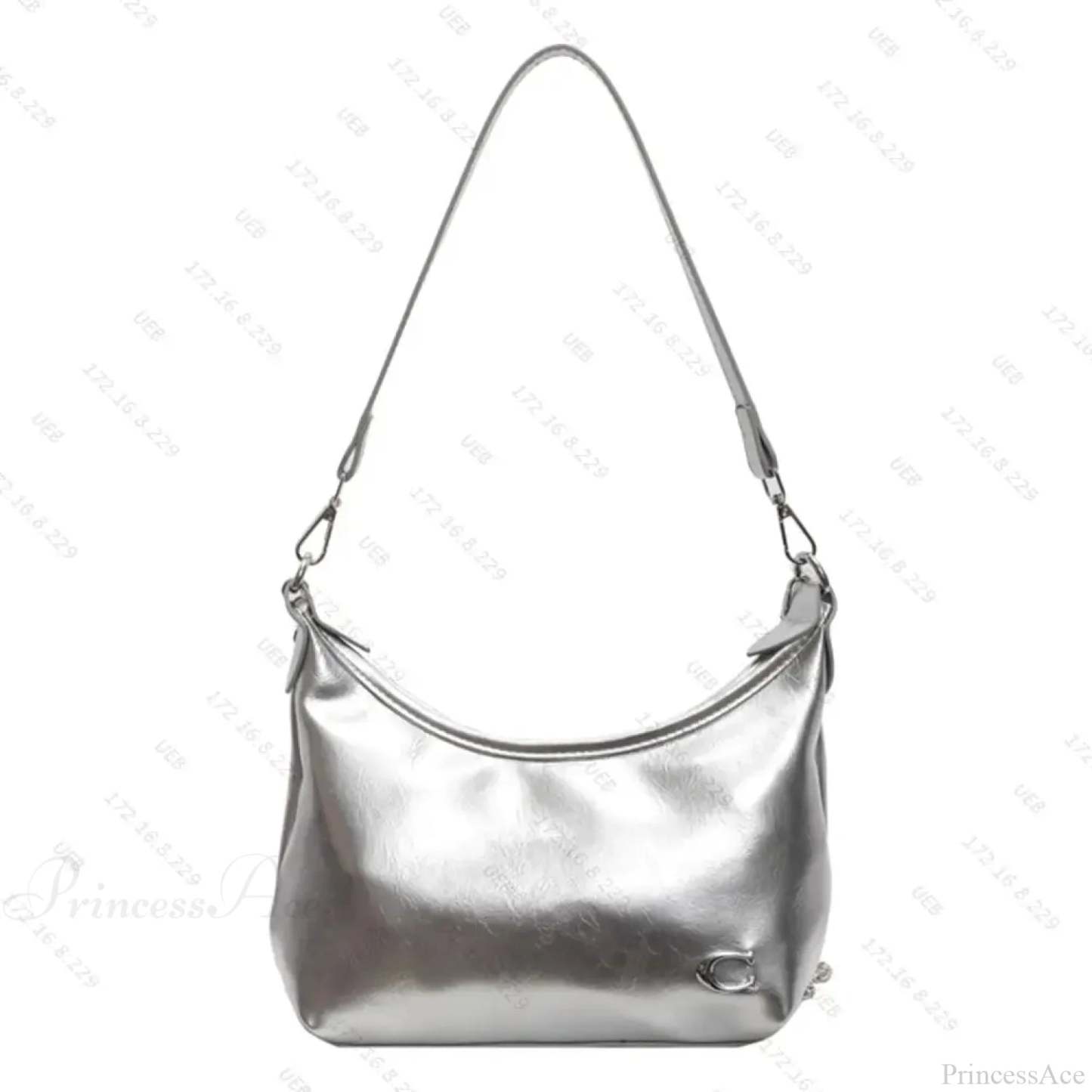 Stylish PU Crossbody Bag with Zipper Silver shoulder-250126
