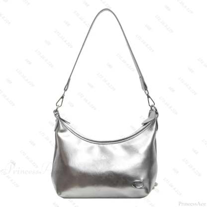 Stylish PU Crossbody Bag with Zipper Silver shoulder-250126