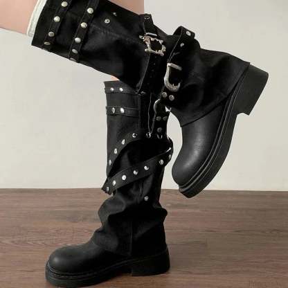 Stylist Rivet Rebel Gothic Tall Heel Platform Boot Black / 35