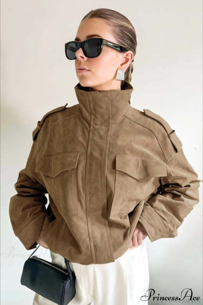 Suede Chic Retro Jacket Coat Khaki / S