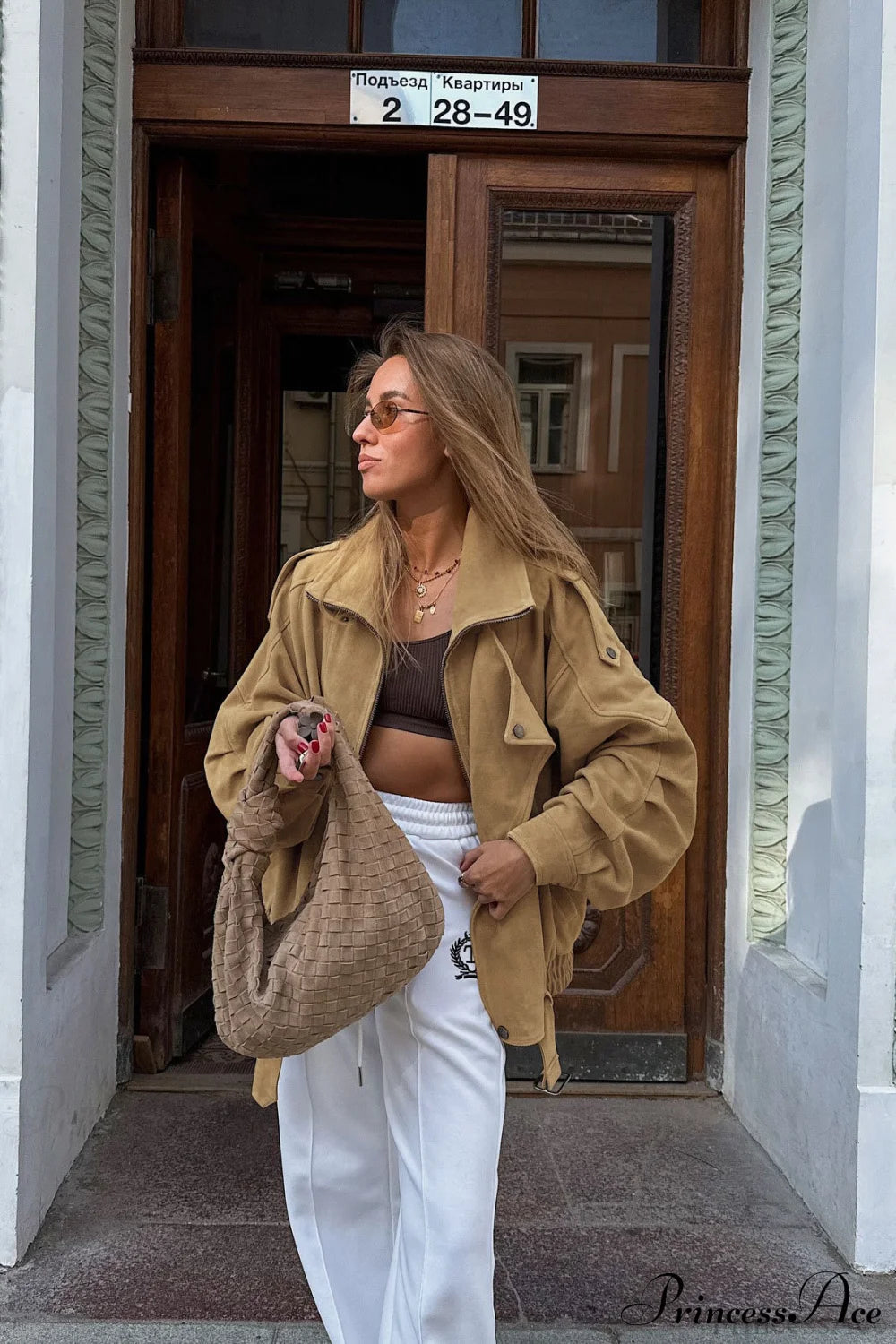 Suede Jacket Style Stylish Coat Khaki / S