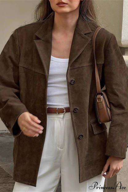Suede Lapel Casual Blazer Coat Brown / S