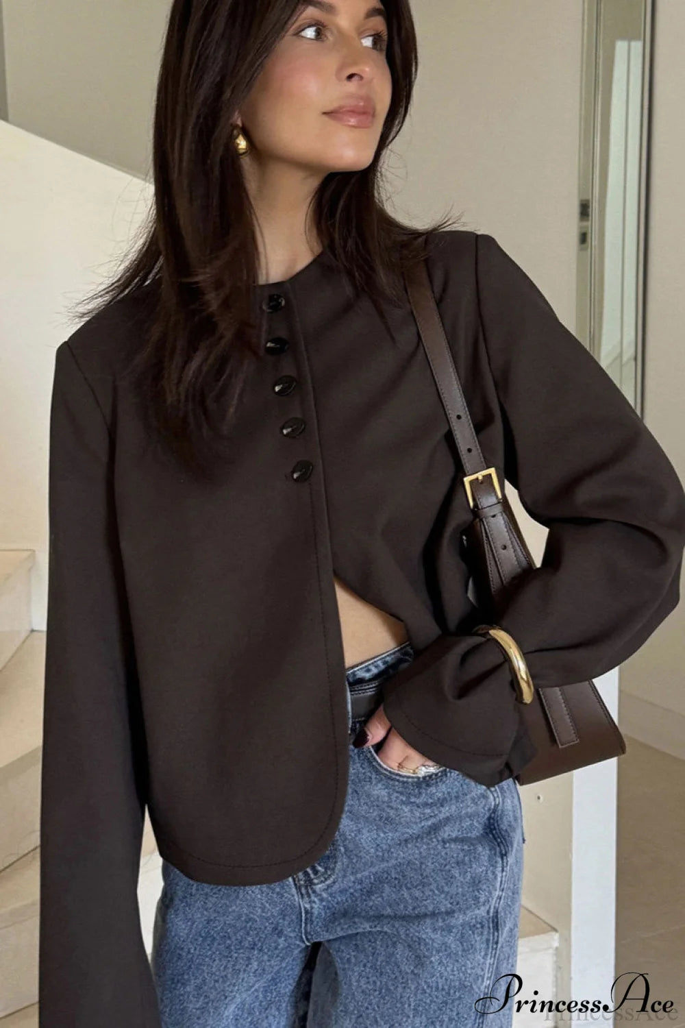 Suede Single Breasted Long Sleeve Coat