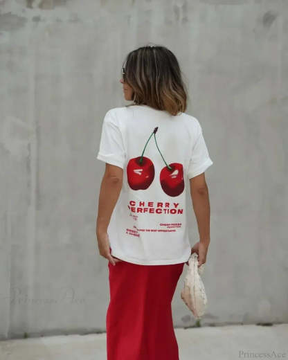 Summer Cherry Graphic T-shirt white1 / S t-shirt-250223