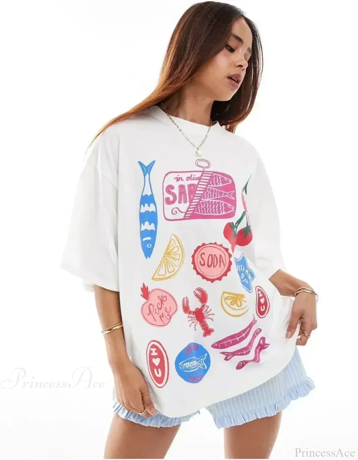 Summer Cute Graphic T-shirt white10 / S t-shirt-250223
