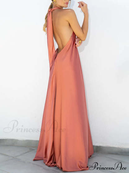 Summer Temperament Satin Charming Halter Swing Gown Dresses