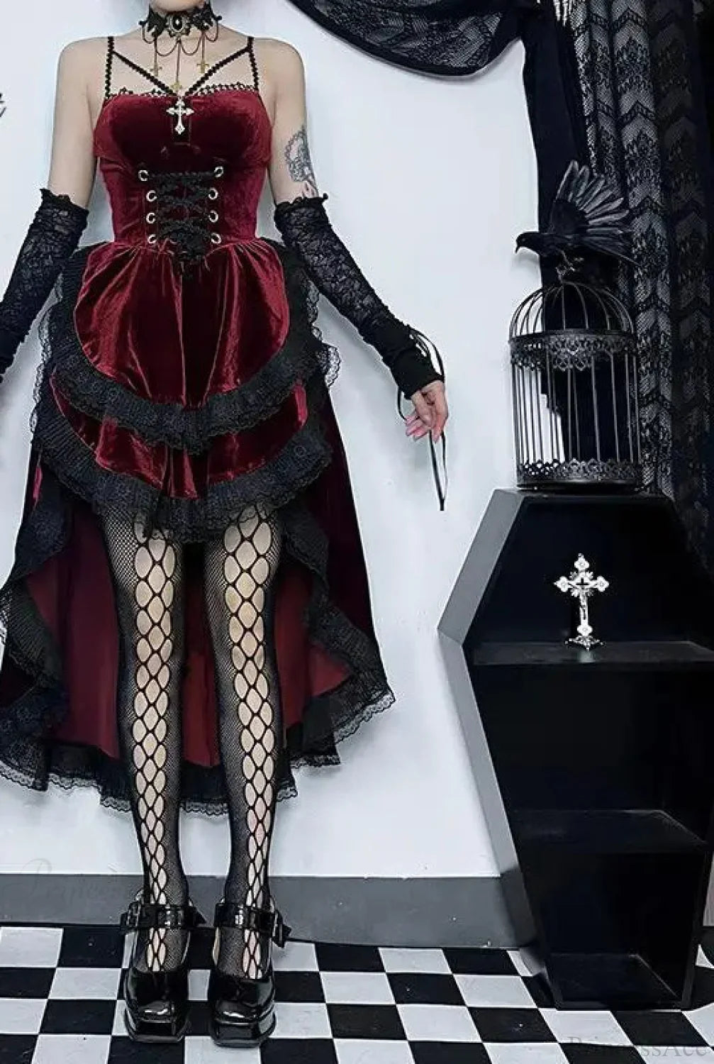 Tall Short Sway Lace Shirred Midi Dress