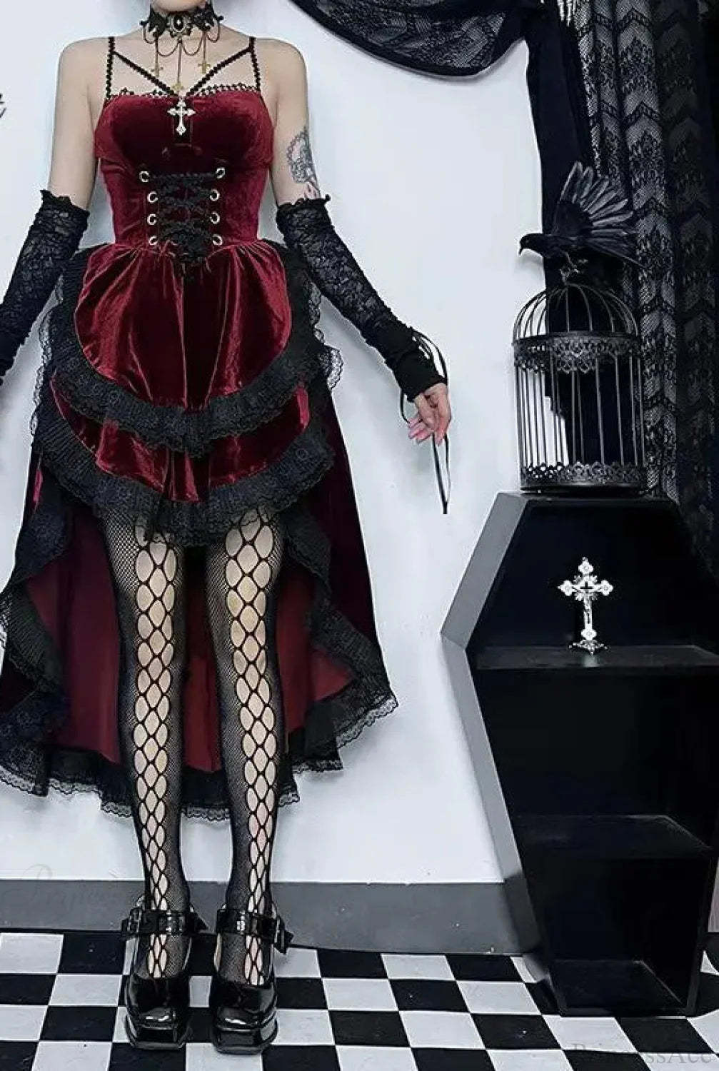 Tall Short Sway Lace Shirred Midi Dress