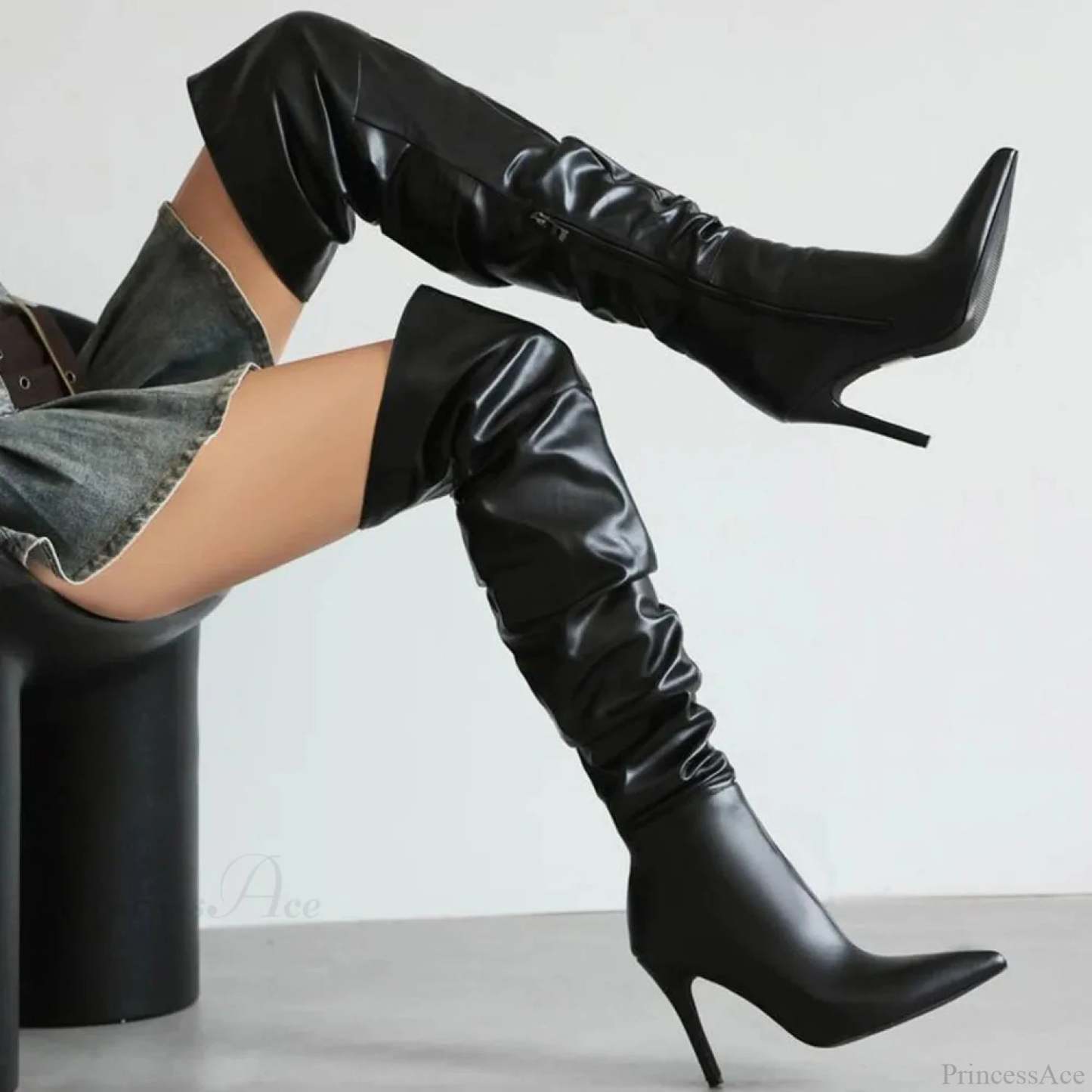 Tall Stiletto Zipper Gothic High Heel Boot Black / 230