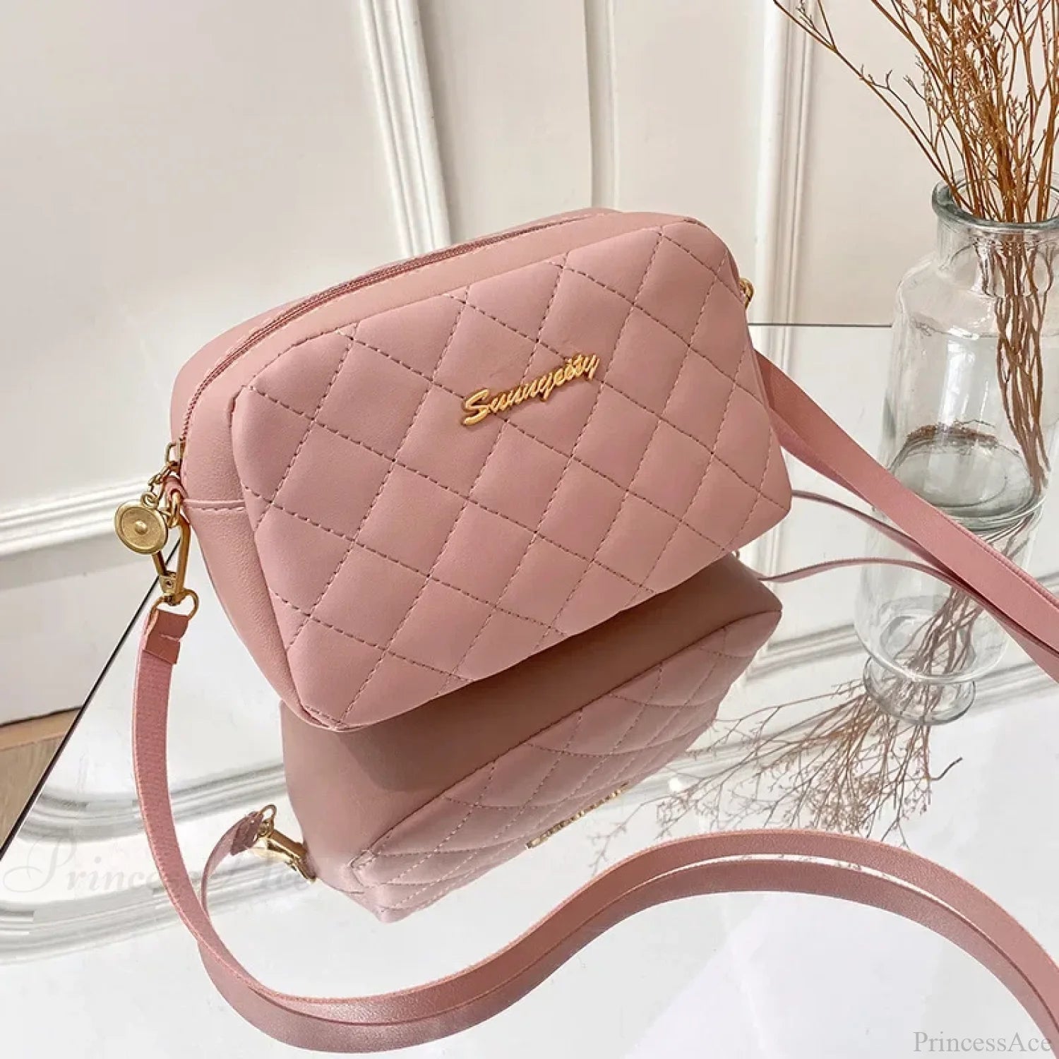 Tassel Embroidery Camera Crossbody Bag Pink crossbody-250126