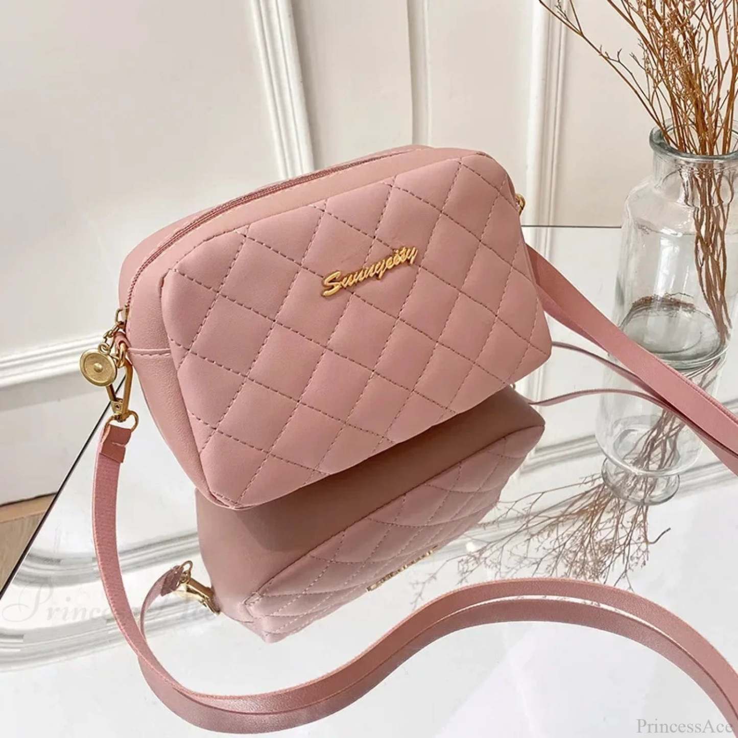 Tassel Embroidery Camera Crossbody Bag Pink crossbody-250126