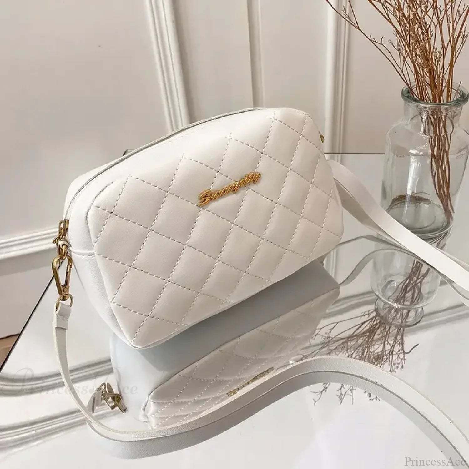 Tassel Embroidery Camera Crossbody Bag White crossbody-250126