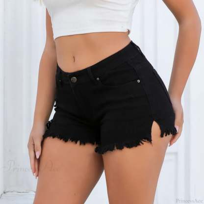 Tassel Side-Split Denim Short Black / S short-250223