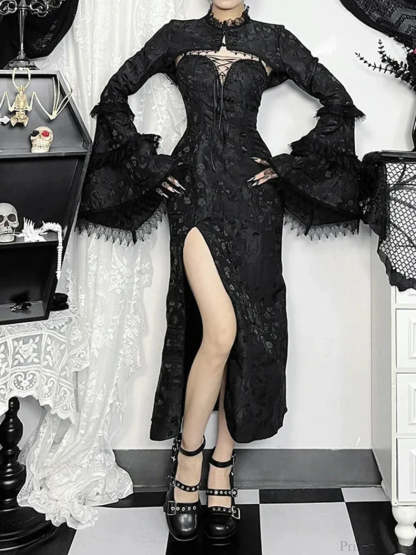 Tie-up Jacquard Thin Spaghetti Medium Dress