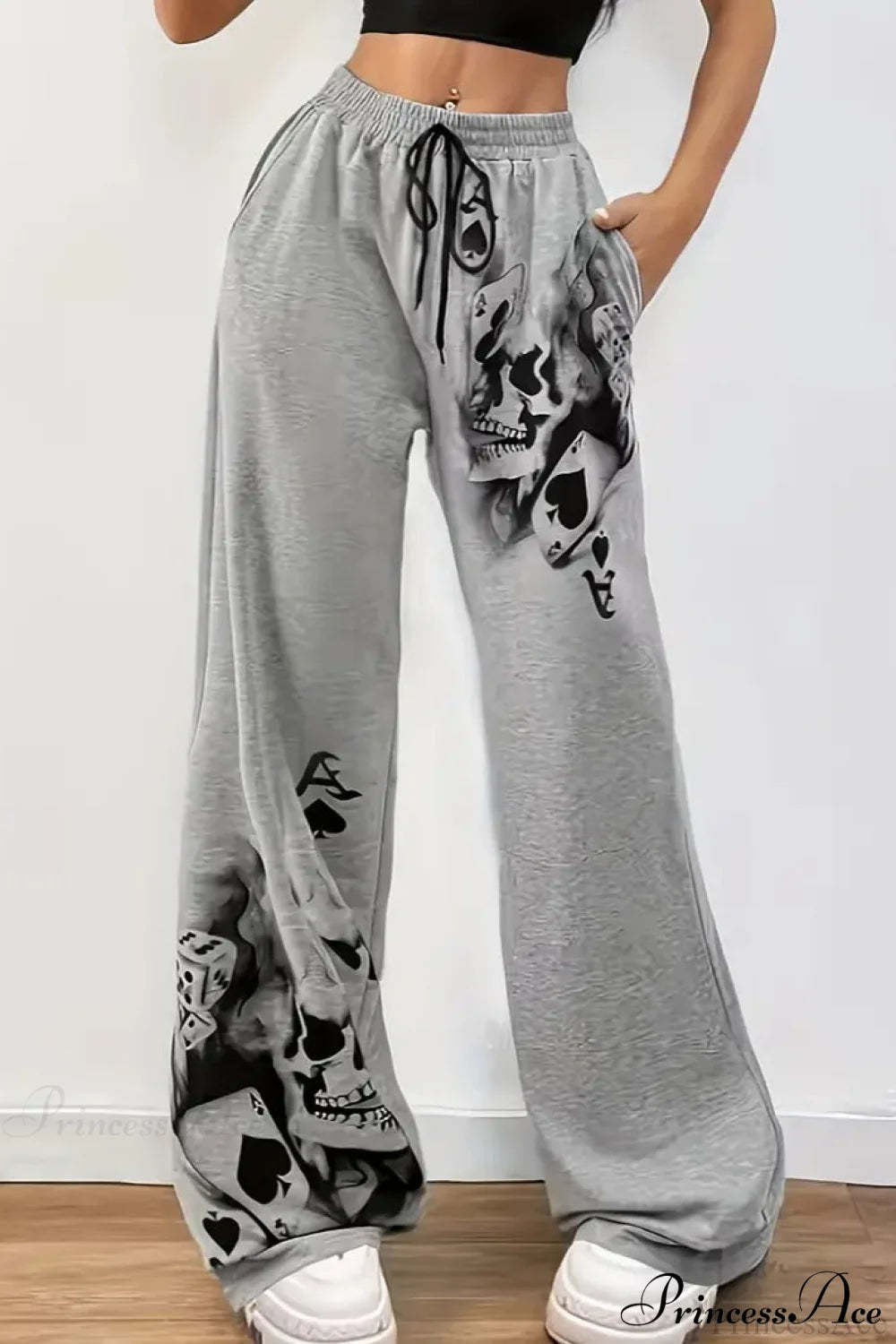Tire Track Print Drawstring Loose Wide-Leg Pants