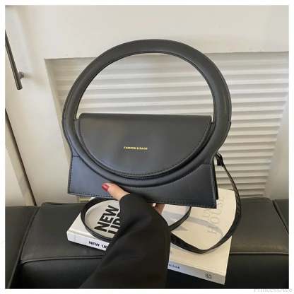 Top Brand Round Handle Luxury Leather Crossbody Handbag Black handbag-250126