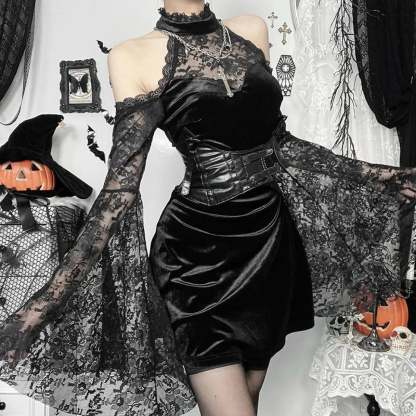 Transparent Lace Slender Mini Dress Black / S