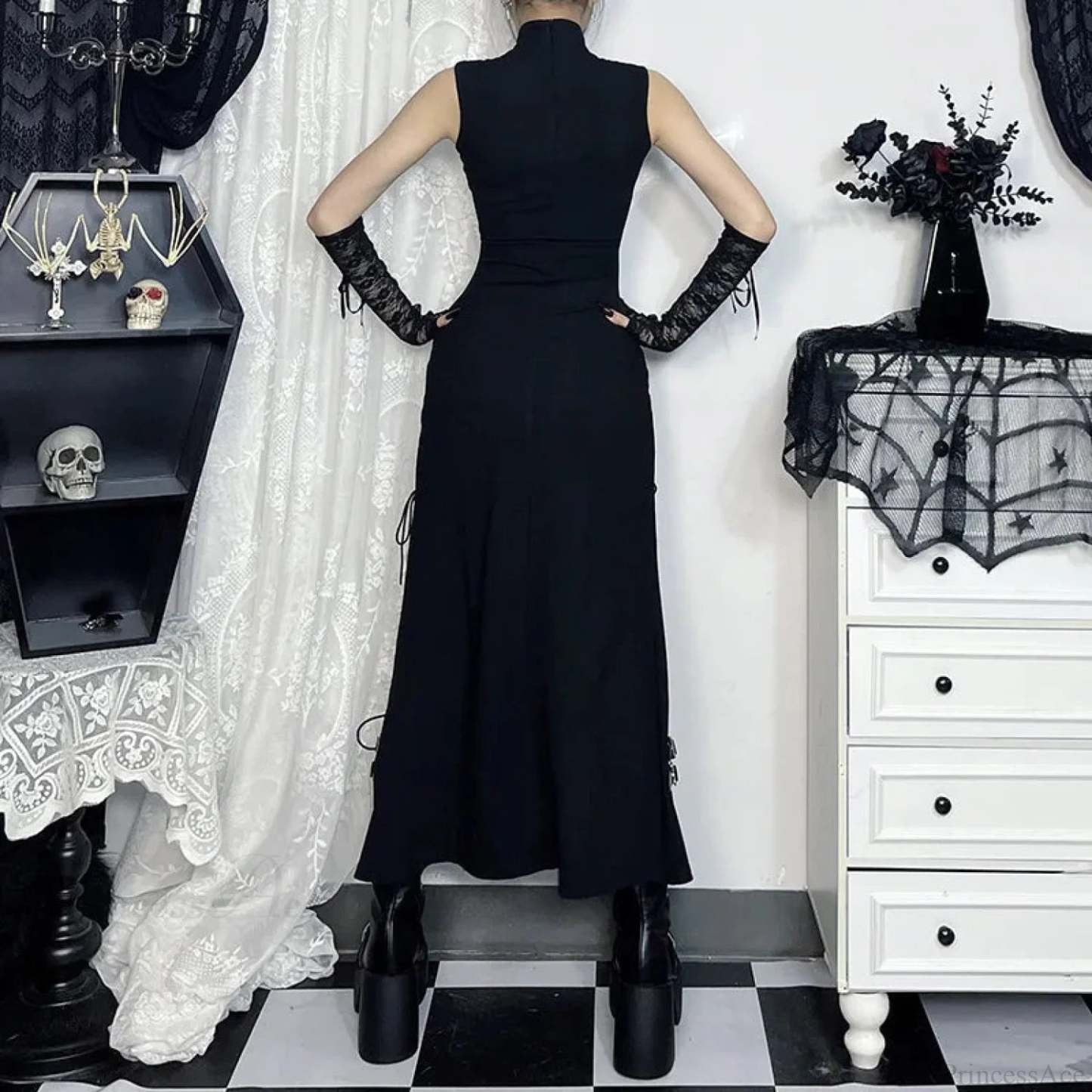 Transparent Patchwork Bandage Hem Midi Dress