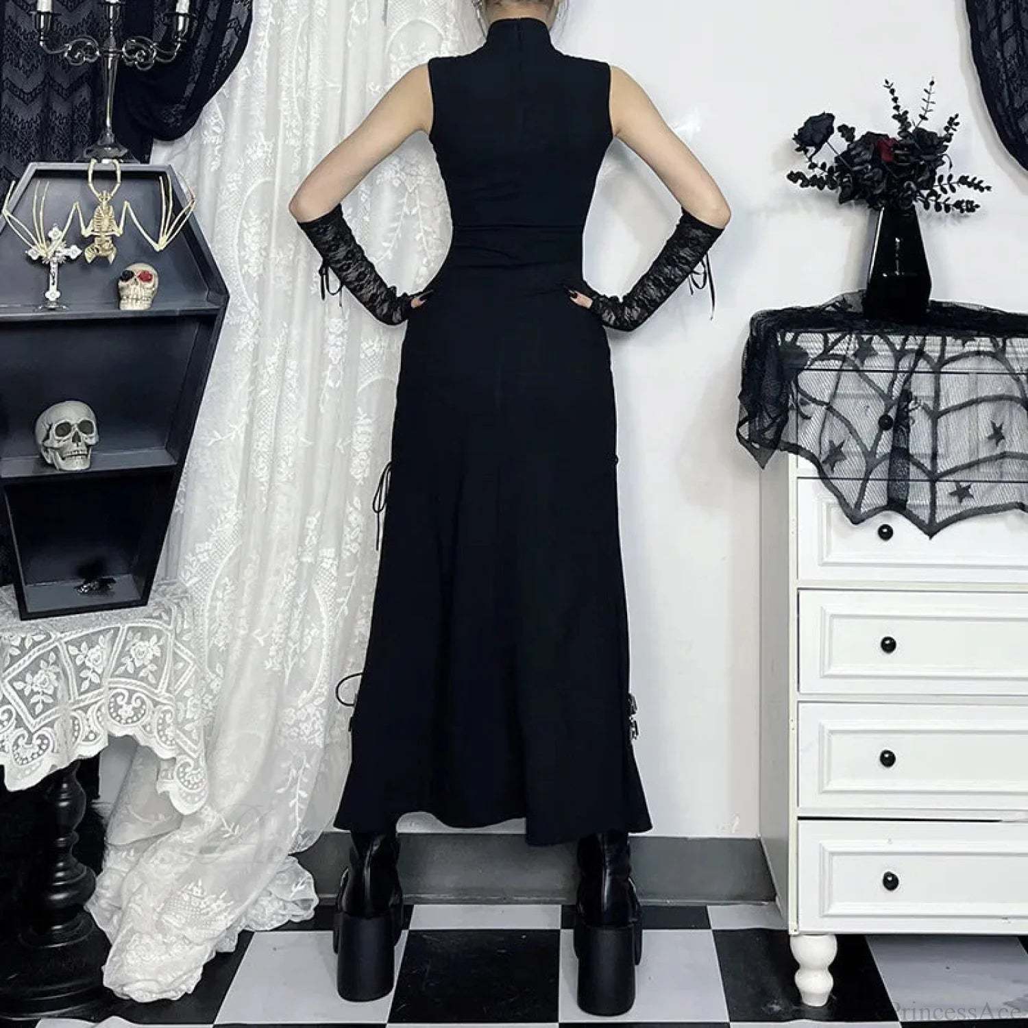 Transparent Patchwork Bandage Hem Midi Dress