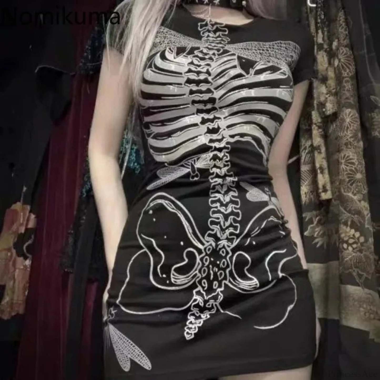 Transparent Skull Pattern Short Dress
