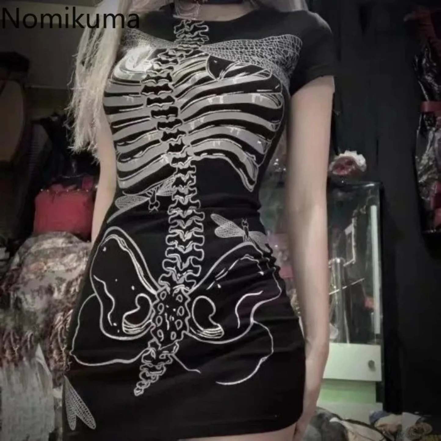 Transparent Skull Pattern Short Dress