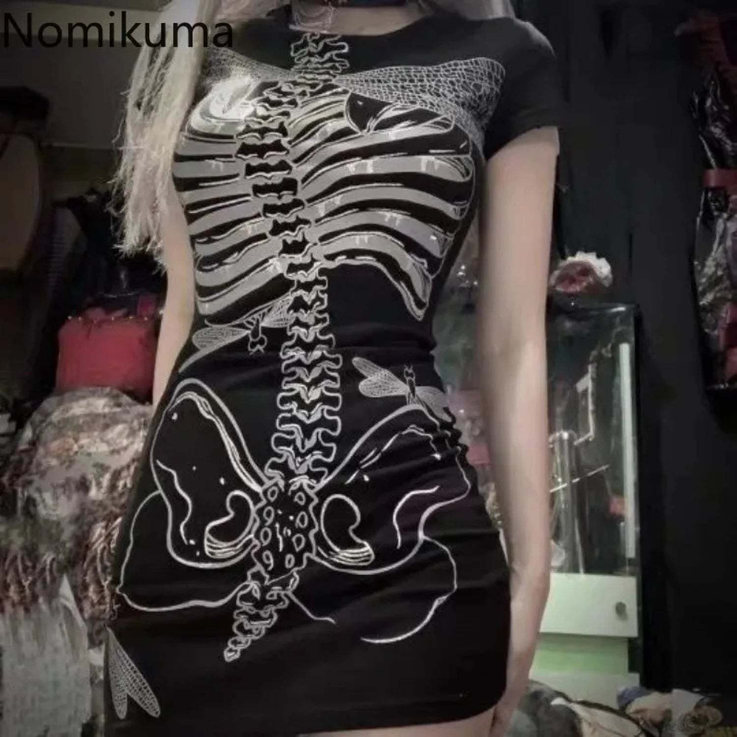 Transparent Skull Pattern Short Dress