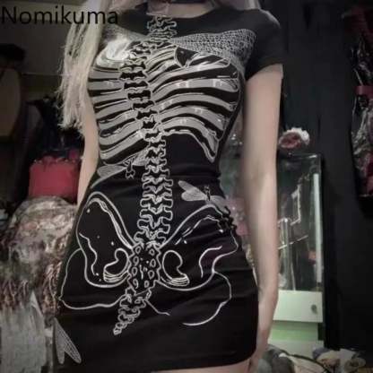 Transparent Skull Pattern Short Dress
