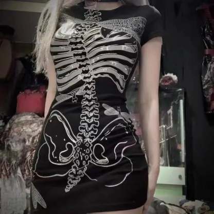 Transparent Skull Pattern Short Dress Black / S