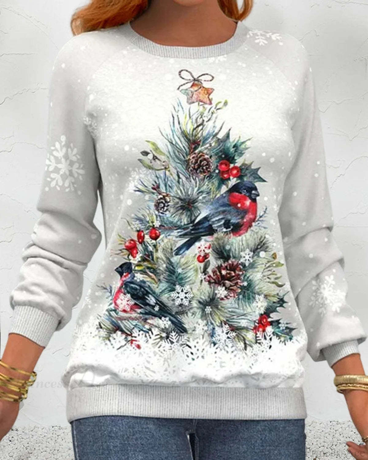 Tree Christmas Long-Sleeved Patterned Sweatshirt Hoodies-L