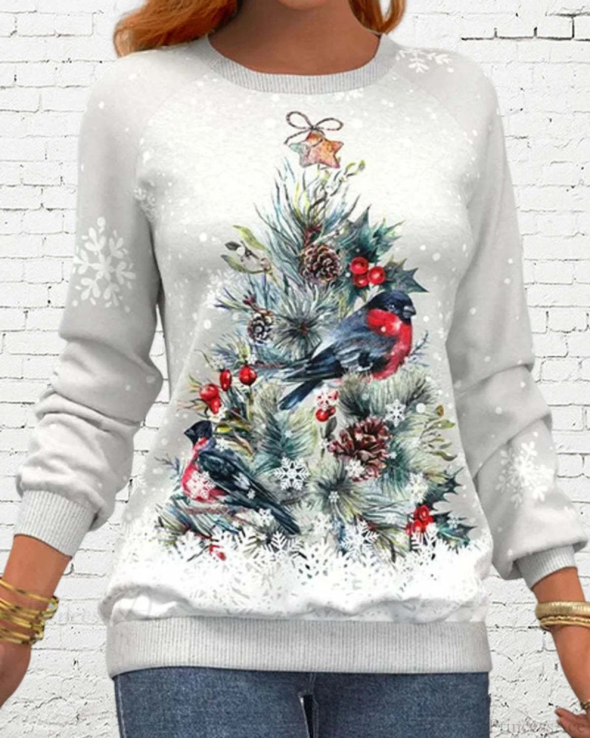 Tree Christmas Long-Sleeved Patterned Sweatshirt Hoodies-L