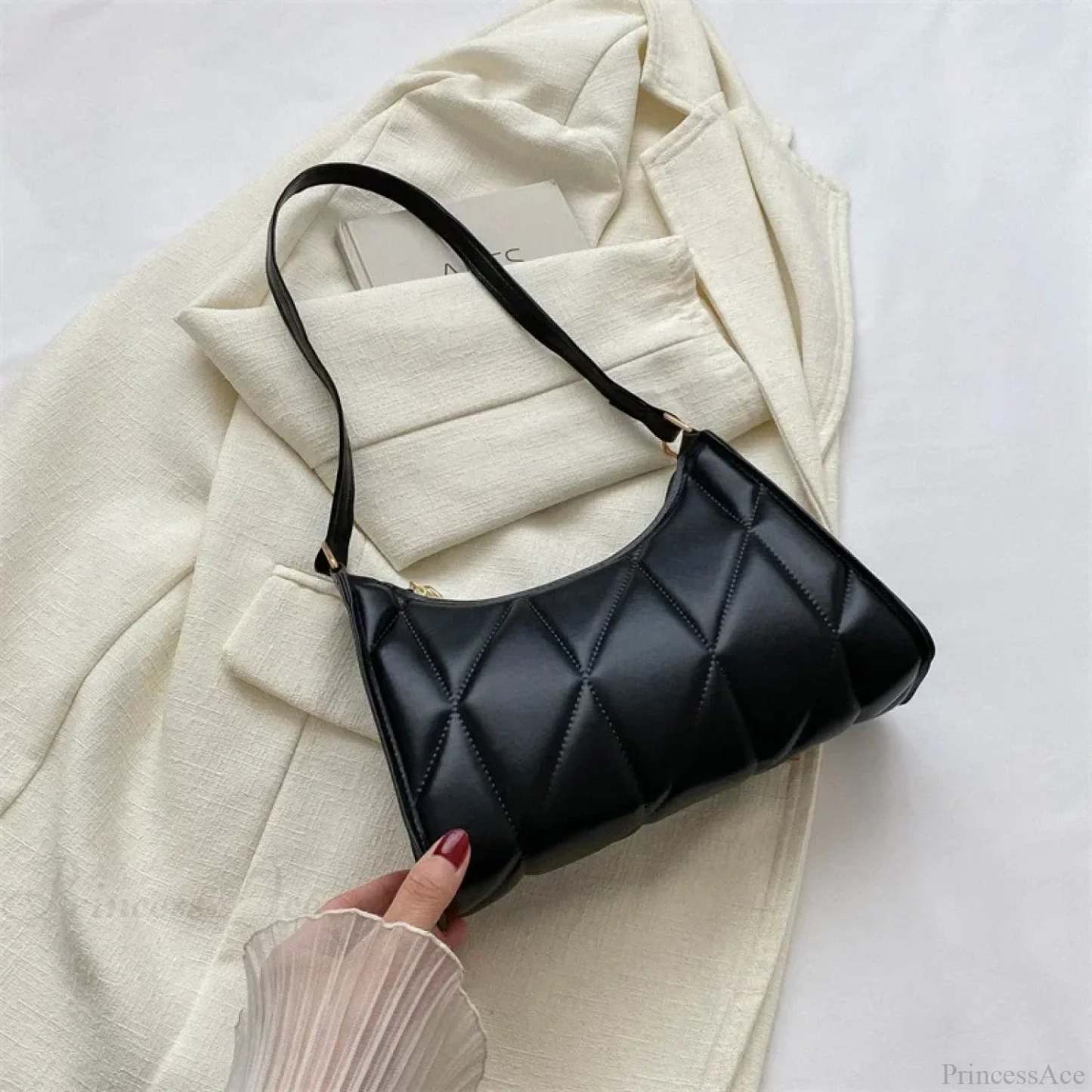 Trendy PU Leather Underarm Shoulder Bag Black shoulder-250126