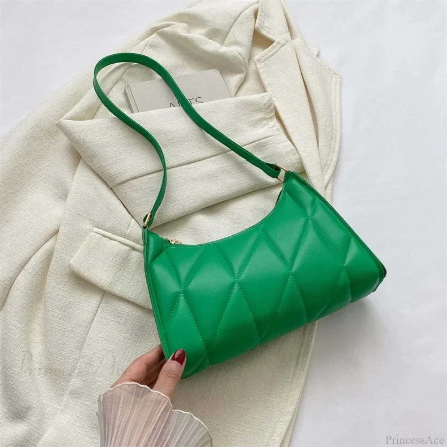 Trendy PU Leather Underarm Shoulder Bag Green shoulder-250126