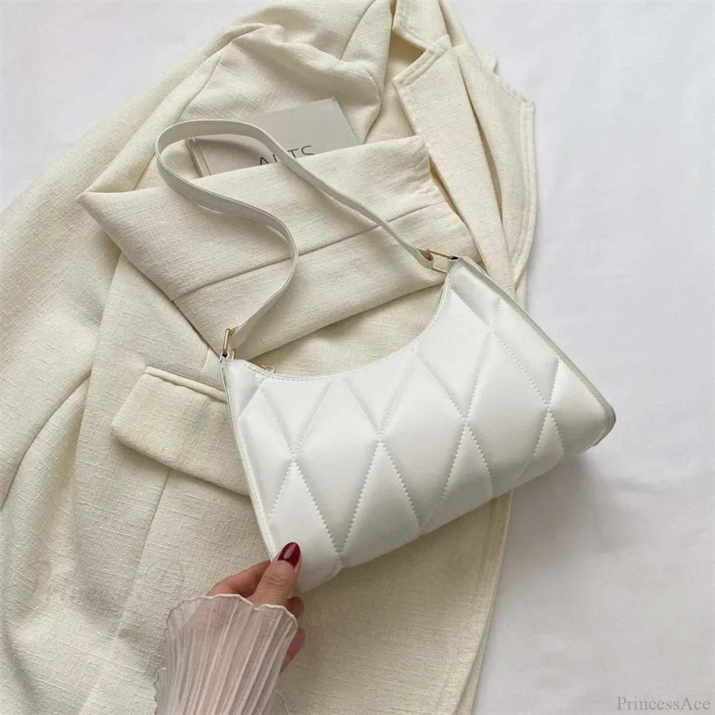 Trendy PU Leather Underarm Shoulder Bag White shoulder-250126