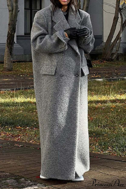 Tweed Collared Single Breasted Chic Overcoat Grey / S