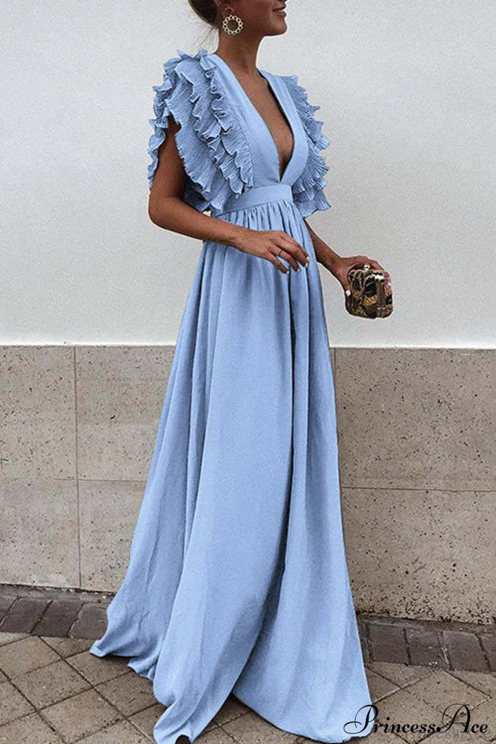 V Neck Ruffled High Waist Party Dress S / White V Neck Long Maxi Dress