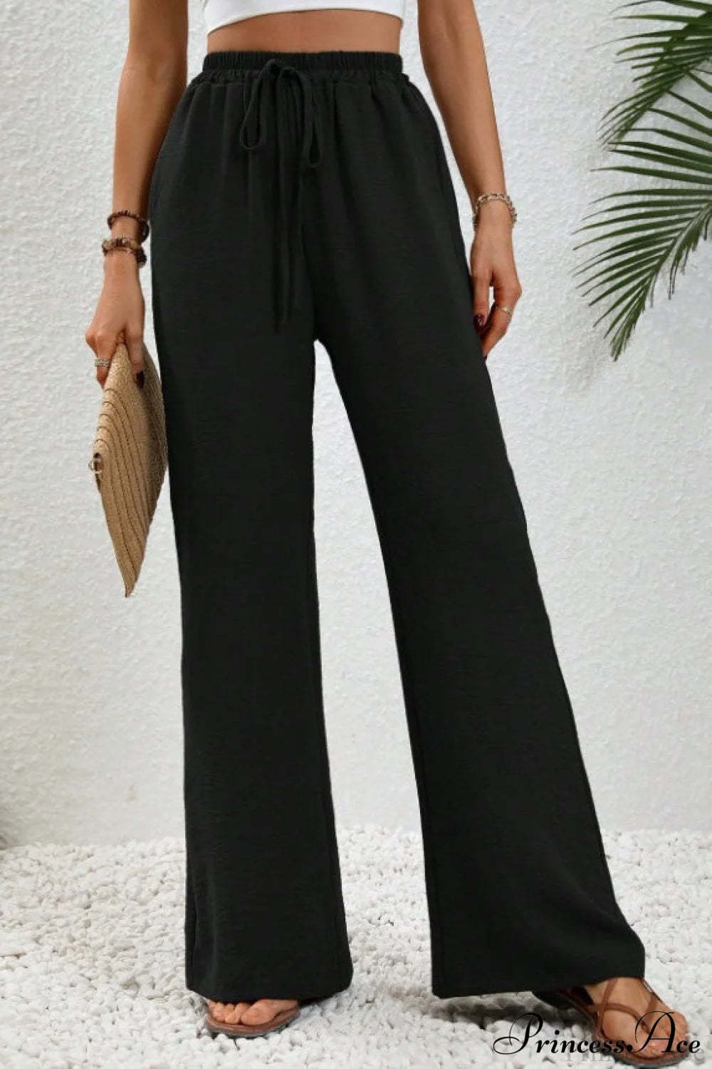 Versatile Solid Maxi Wide Leg Pants Black / S