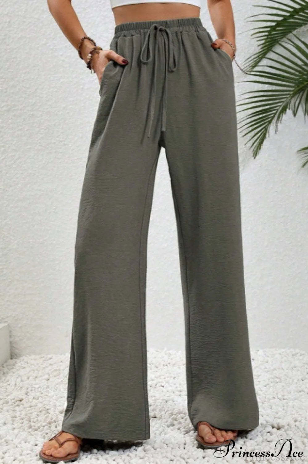 Versatile Solid Maxi Wide Leg Pants Grey / S