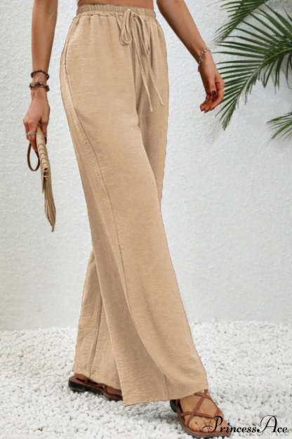 Versatile Solid Maxi Wide Leg Pants Khaki / S