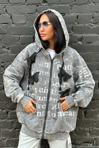 Vintage Bow Letter Distressed Hoodie