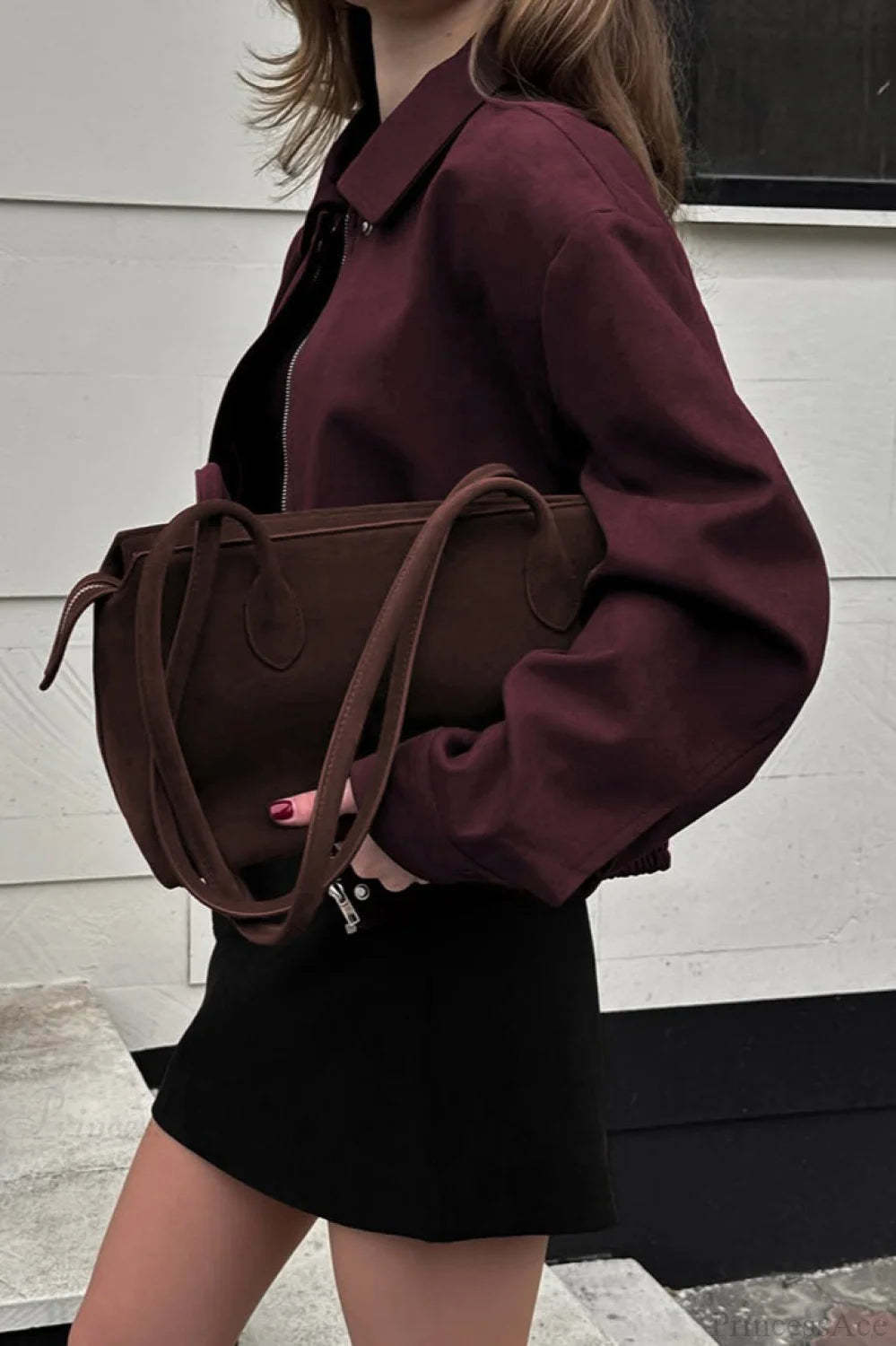 Vintage Burgundy Suede Utility Jacket