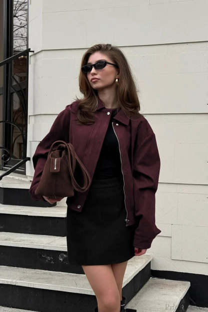 Vintage Burgundy Suede Utility Jacket