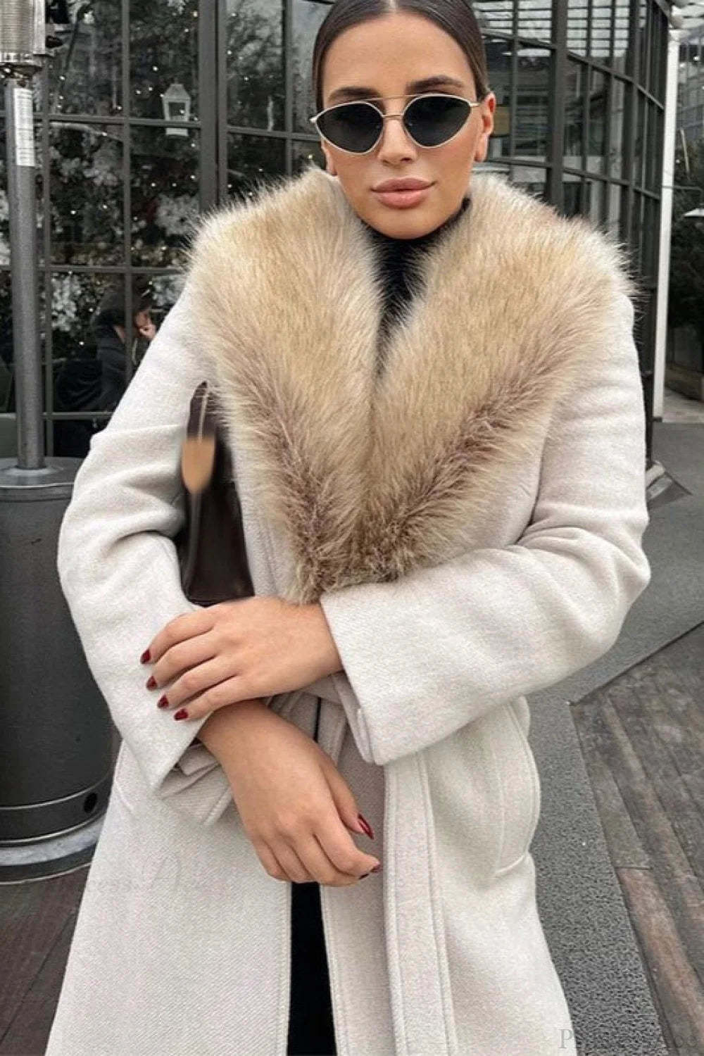 Vintage Chic Wool Blend Fur Collar Elegant Overcoat